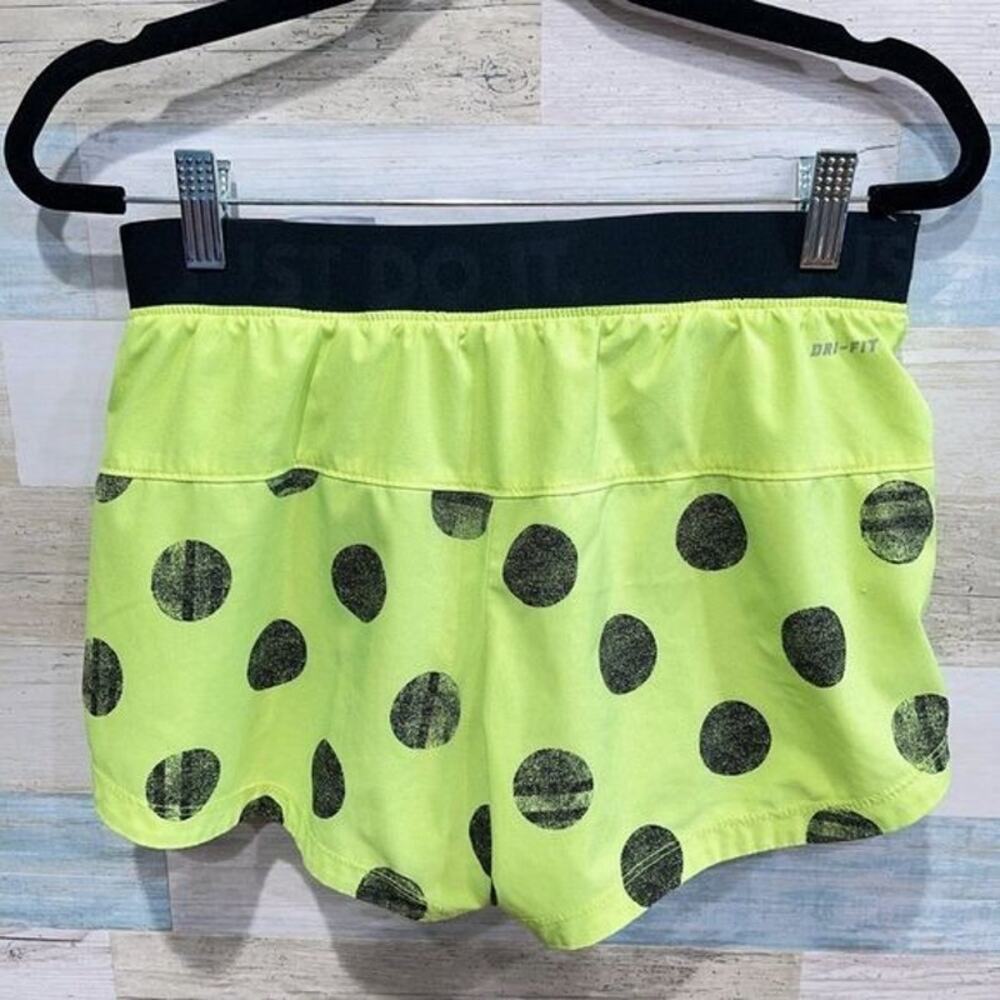 NIKE Icon 2 In 1 Dri Fit Running Shorts Neon Green Black Polka Dots Womens Small - Picture 4 of 7